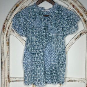 Olivaceous Blue and White Patterned Blouse